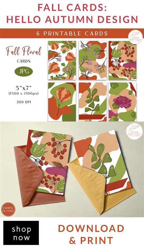 Fall Printable Cards. Trendy Autumn Flowers