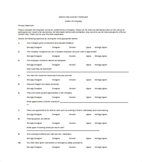 Employee Survey Template Free