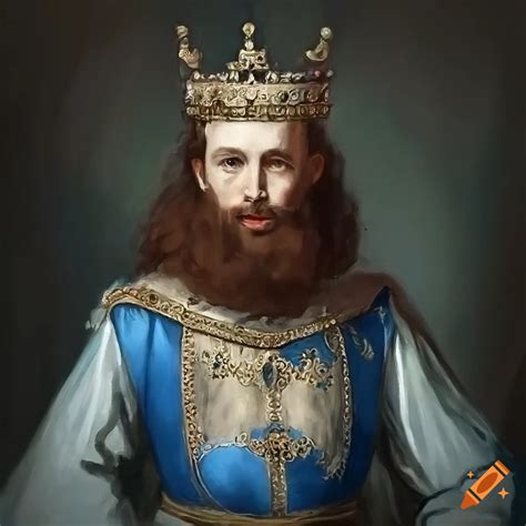 Oil painting portrait of a king in blue royal clothes on Craiyon