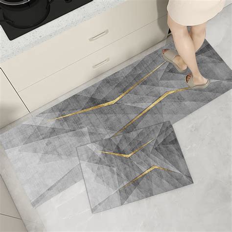 2 Pieces Modern Gold Washable Kitchen Runner Mats Non-slip Anti Fatigue Kitchen Rug Set | Homary