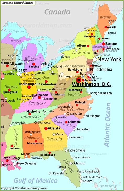 Map Of Eastern United States - Ontheworldmap.com