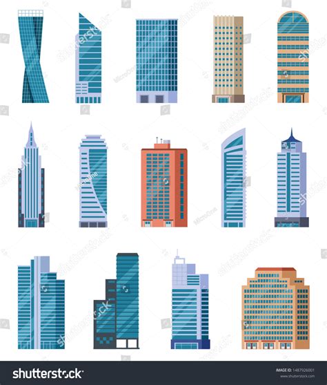 Flat Skyscrapers Exterior Modern City Buildings Stock Vector (Royalty ...