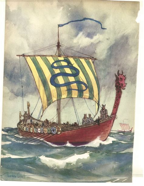 The Viking Long Ship , 7" x 11" print on paper. From The Book of Old ...