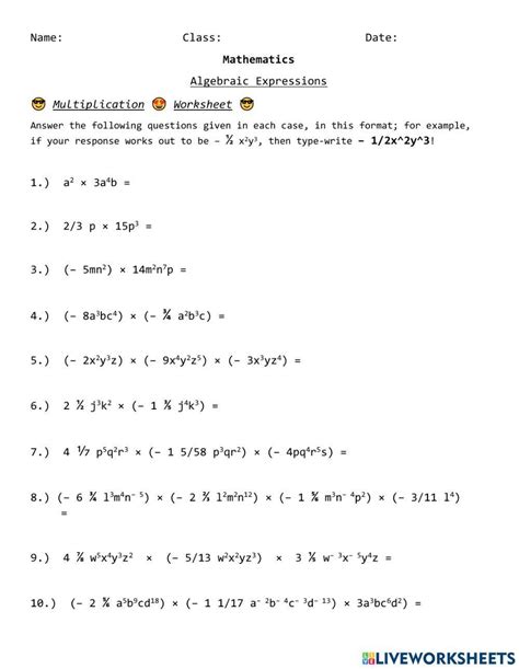 Multiplication in Algebraic Expressions 826590