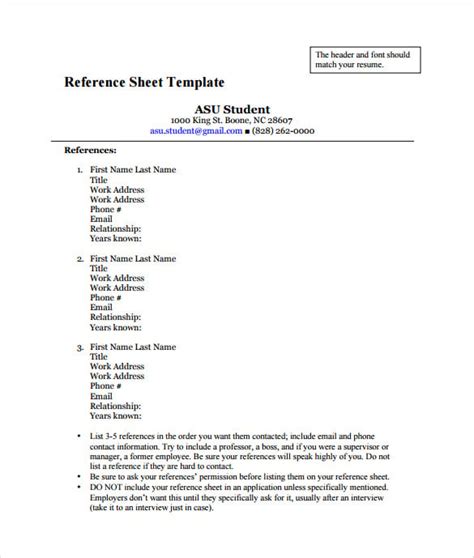 Reference Sheet Template - ASSADASF