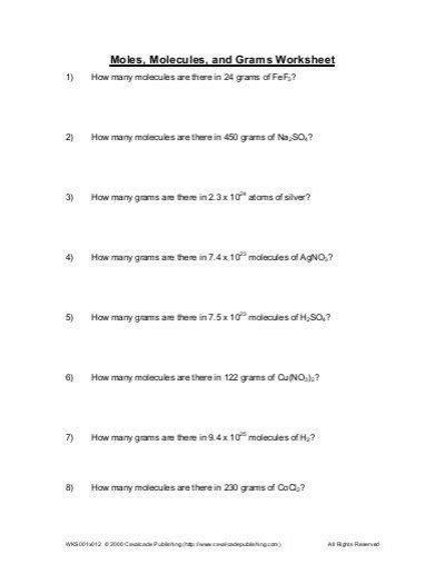 Moles, Molecules, And Grams Worksheet | Free Worksheets Samples