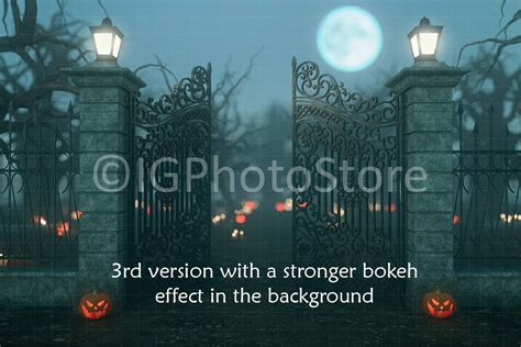 Spooky Graveyard Halloween Digital Backdrop, Creepy Cemetery Digital ...