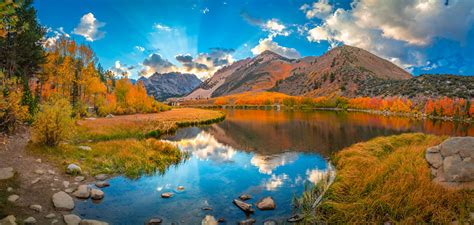 Photo California USA panoramic Nature Autumn mountain Lake Scenery