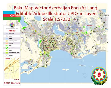 Baku Azerbaijan Map Vector ENG / AZ Low detailed City Plan editable ...