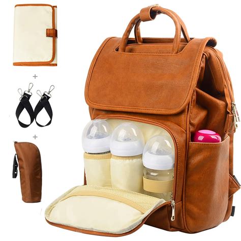 EZGO PU Leather Diaper Bag Backpack Maternity Nappy Bag with Insulated Pockets Stroller Straps ...