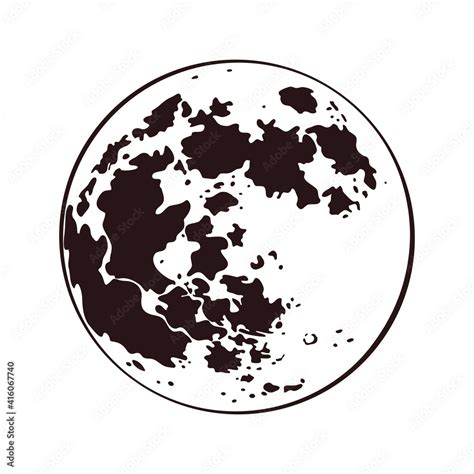 Full moon. Vector hand drawn illustration. Dark tattoo design. Black on ...