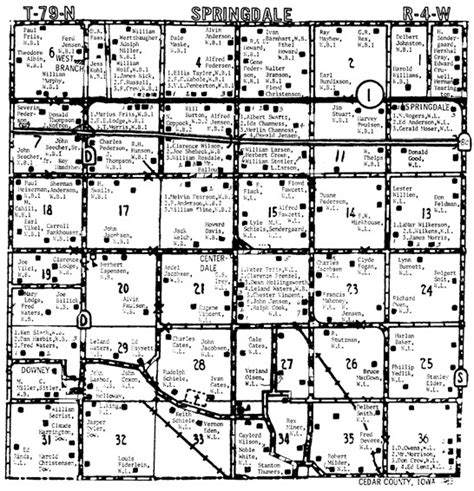 Cedar County Iowa, Farm Directory 1963, Plat Map Springdale Township