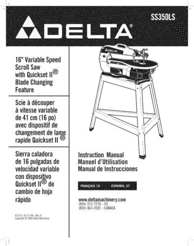 Delta 16" Scroll Saw Instruction Manual #SS350LS | eBay