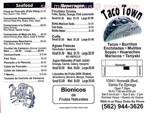 Online Menu of Taco Town Restaurant, Santa Fe Springs, California ...