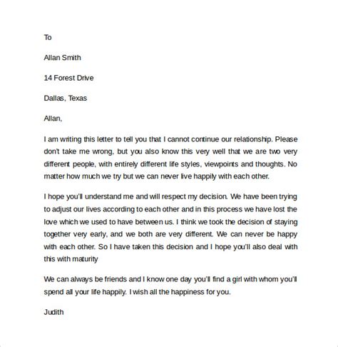 9+ Sample Breakup Letters | Sample Templates