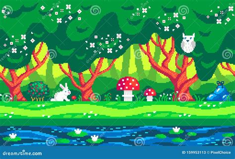 Magic Forest Pixel Art Seamless Background Stock Vector - Illustration ...