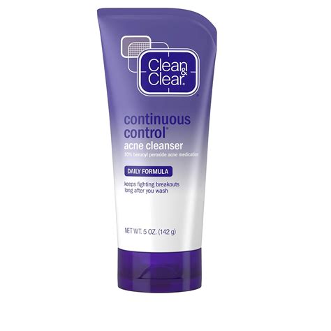 Clean & Clear Continuous Control Benzoyl Peroxide Acne Face Wash with 10% Benzoyl Peroxide Acne ...