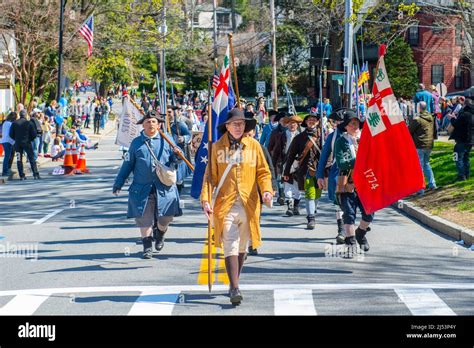 Patriots' Day Parade and American Revolutionary War reenactment in town ...