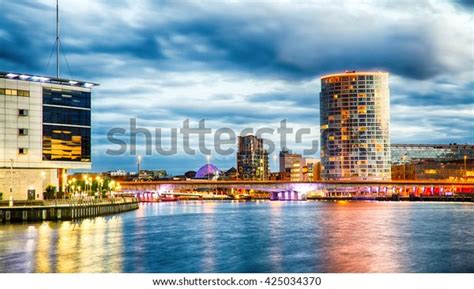 Belfast Skyline Night Over River Lagan Stock Photo (Edit Now) 425034370