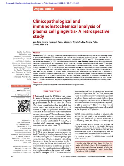 Plasma Cell Gingivitis Article | PDF | Medical Specialties | Clinical Medicine