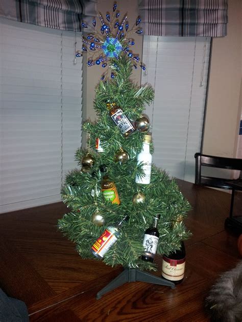 Festivus Tree -- tiny bottles of booze wired onto small tree. decorated ...