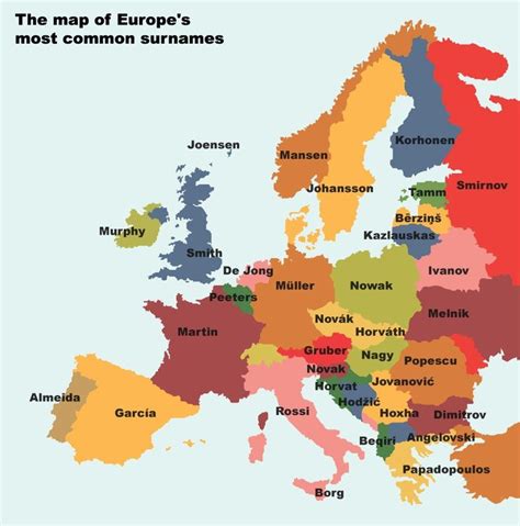 Map of the week: Europe's most common surnames | Europe map, Map, Surnames