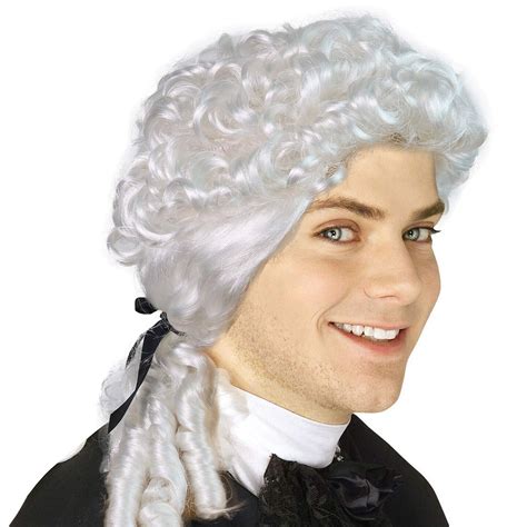 George Washington White Wig - Historical Colonial Powdered Wig with Ponytail Costume Accessory ...