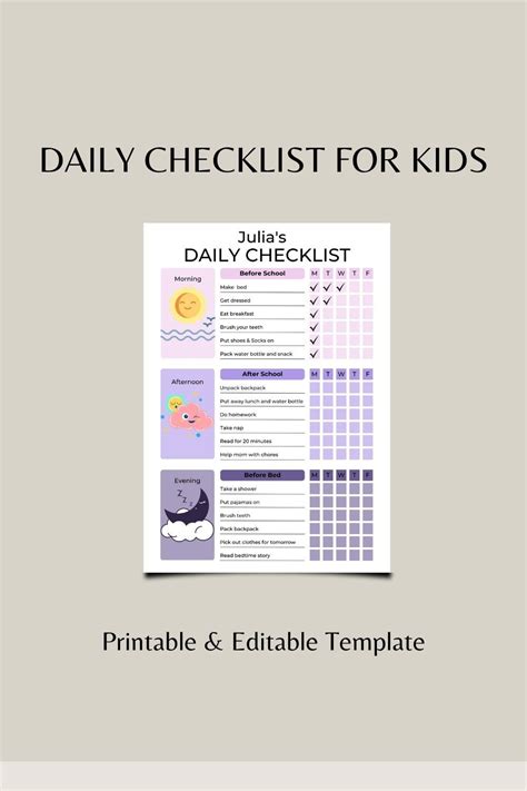 Printable Kids Daily School Checklist