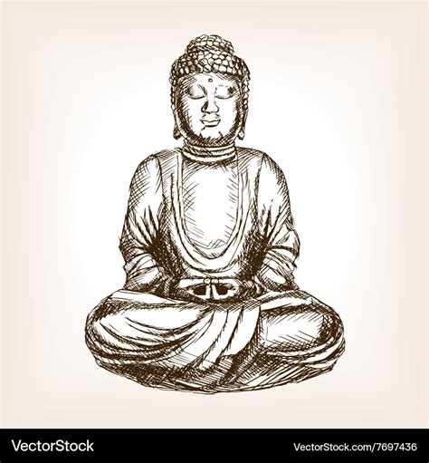 Buddha statue hand drawn sketch style Royalty Free Vector