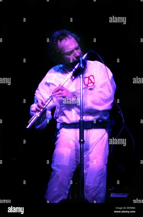 Ian Anderson - the Scottish musician playing the flute with his band Jethro Tull at the Royal ...