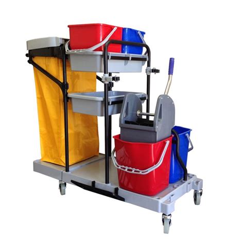 Industrial Housekeeping Janitorial Cart 4 Buckets 1 Wringer 1 Vinyl Bag ...