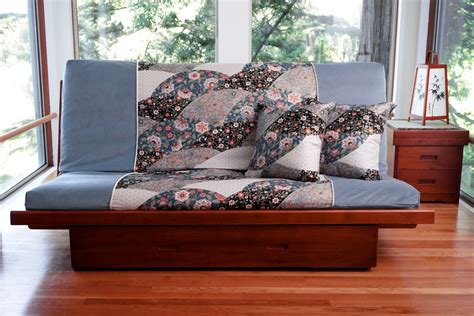 Okinawa Bi-Fold Wood Futon Frame with Drawers | Wood futon frame, Futon ...