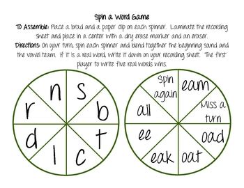 Spin a Word Vowel Team Game by Adena Thiesen | Teachers Pay Teachers
