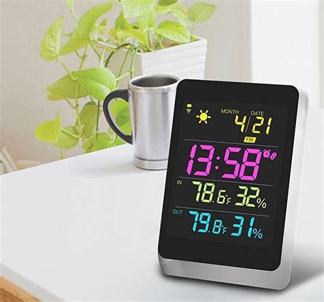 Wireless Color Weather Station Black with Backlight Indoor Outdoor Temperature