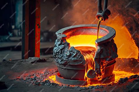 Premium Photo | Molten liquid iron pouring from ladle container into ...