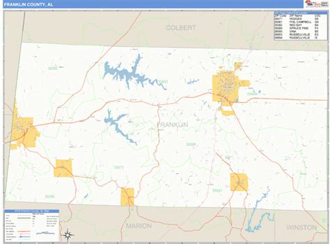 Franklin County, Alabama Zip Code Wall Map | Maps.com.com