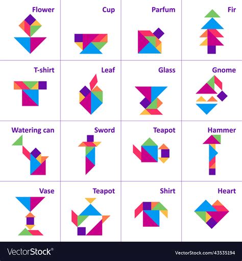 Tangram puzzle for kids set of objects Royalty Free Vector