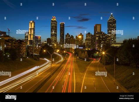 Atlanta Georgia Skyline At Night With Light Trails Stock Photo - Alamy