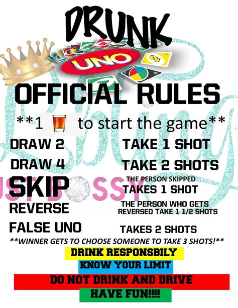 Uno Drinking Game Rules Printable | Uno Reverse Card