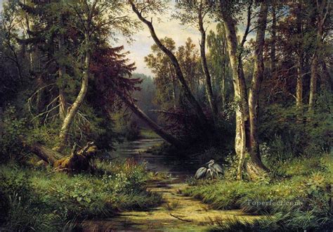 forest landscape with herons 1870 Ivan Ivanovich Painting in Oil for Sale