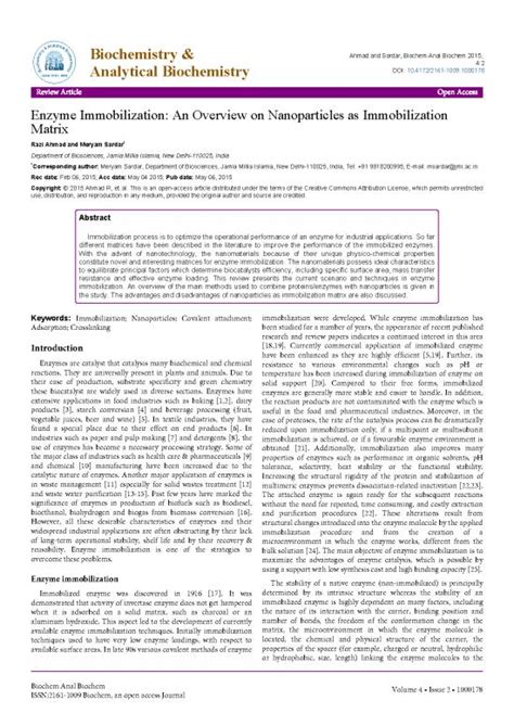 Example Of Article Review Pdf 92156 | Enzyme Immobilization An Overview On Nanoparticles As ...