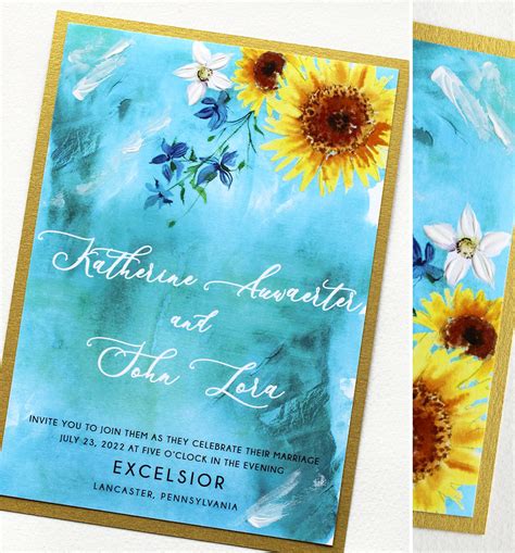 Watercolor Sunflower Wedding Invitations - Momental Designs