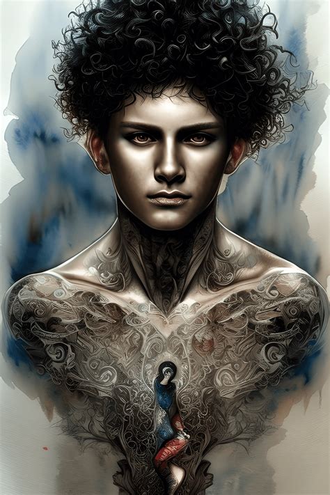 Realistic Drawing of a Boy Black Curly Hair Illustration Intricate Details Hyper Realistic ...