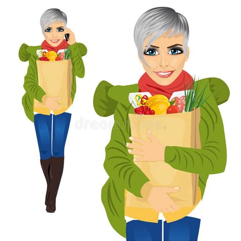 Woman Carrying Grocery Bag Stock Illustrations – 571 Woman Carrying Grocery Bag Stock ...