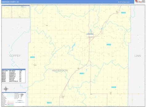 Anderson County, KS Zip Code Wall Map Basic Style by MarketMAPS