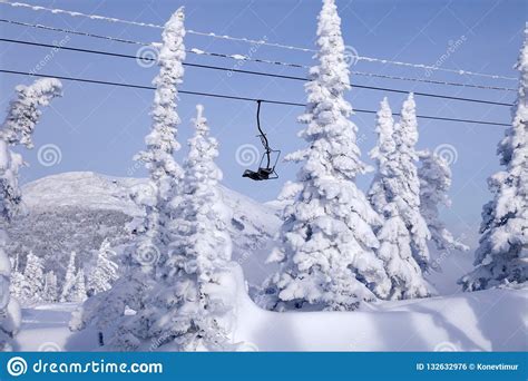 Ropes of Ski Lift, Cable Car Funicular with Open Cabin on the Ba Stock Photo - Image of empty ...