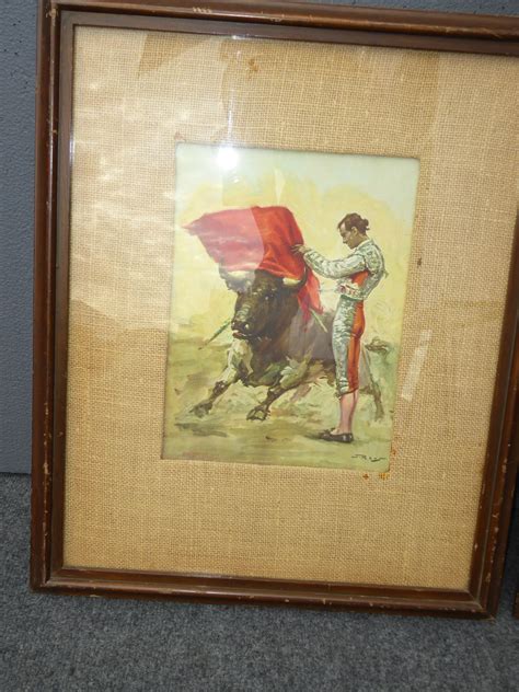 Pair Vintage Spanish Bullfighters Watercolor Signed Paintings Picture ...