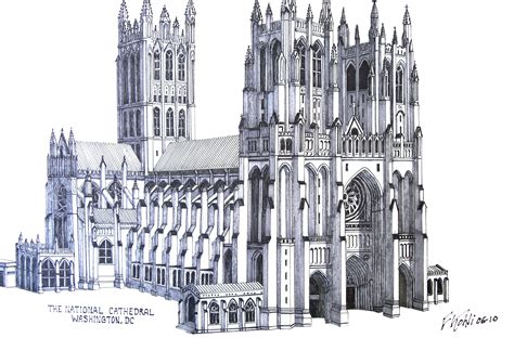 NATIONAL CATHEDRAL - Pen and pencil drawing by Frederic Kohli of the ...