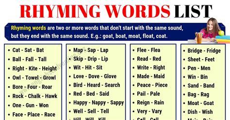 Words That Rhyme | A Huge List of 2500+ Incredible Rhyming Words - English Study Online