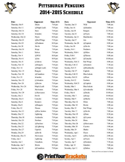 Edmonton Oilers Schedule Printable - WENSDO